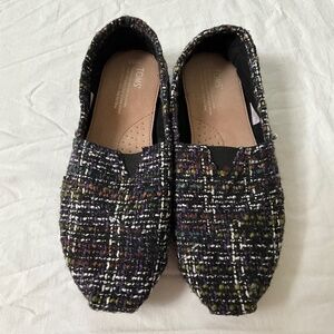 TOMS Tweed Fabric Flats Size 9.5 Black Multi